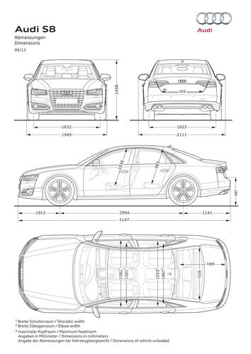 Audi S8 D4 4H 2014 facelift rozměry