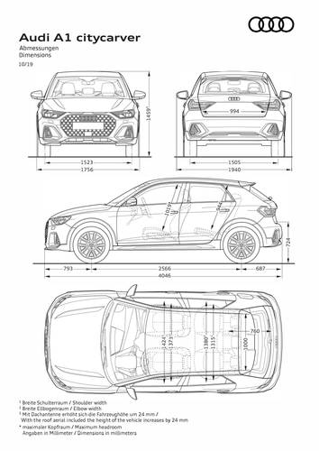 Audi A1 GB 2019 Citycarver rozměry