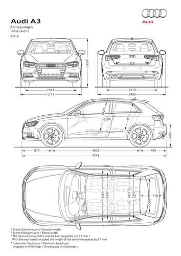 Audi A3 8V facelift 2016 Abmessungen