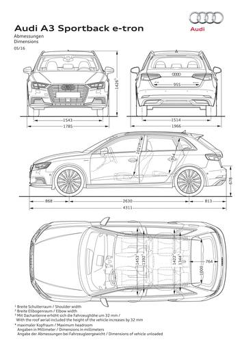 Audi A3 e-tron 8V facelift 2017 Abmessungen