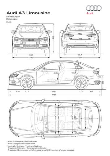 Audi A3 sedan 8v facelift 2016 dimensions