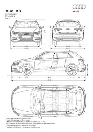 Audi A3 8V facelift 2016 dimensioni