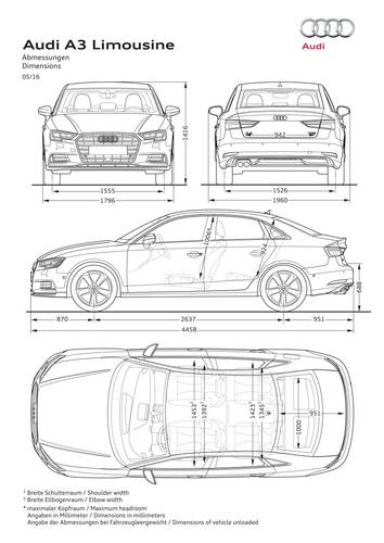 Audi A3 sedan 8v facelift 2016 afmetingen