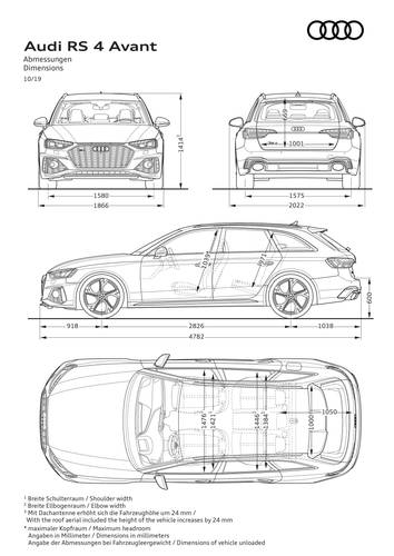 Audi RS4 Avant 2019 facelift 8W rozměry