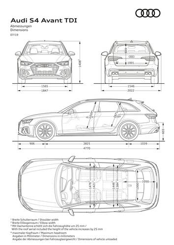 Audi S4 TDI Avant 2019 facelift 8W rozměry