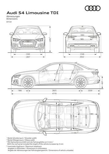 Audi S4 TDI 2019 facelift 8W dimensões