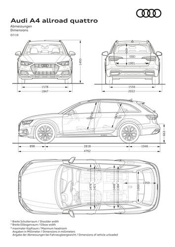 Audi A4 Allroad 2019 facelift 8W afmetingen