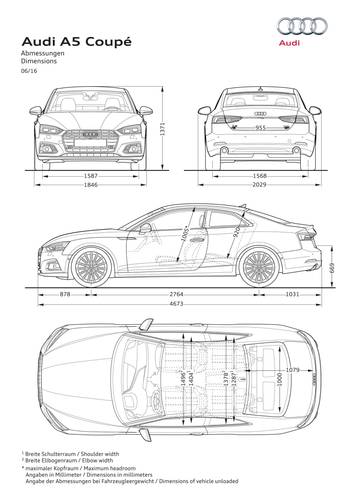 Technische gegevens, parameters en afmetingen Audi A5 F5 8W6 Coupe 2016