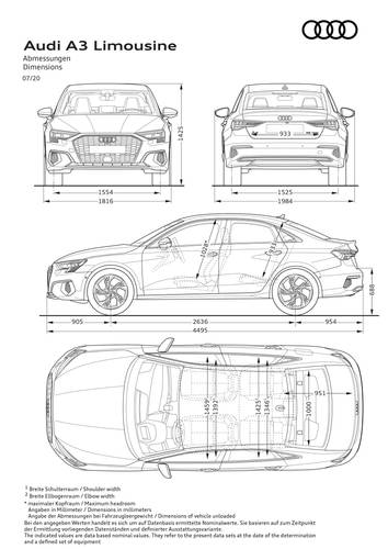 Audi A3 Sedan 8Y 2020 rozměry