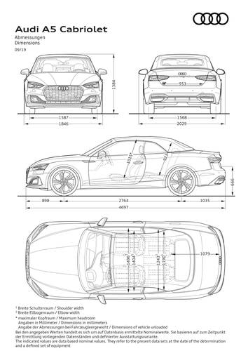 Audi A5 F5 8W6 facelift 2020 convertible dimensions