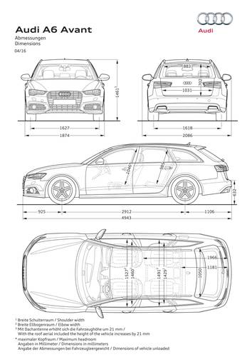 Audi A6 Avant facelift C7 2015 dimensions