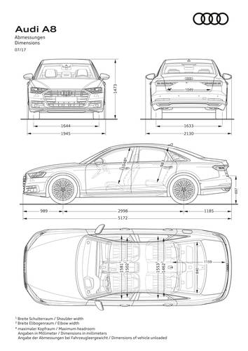 Audi A8 D5 4N 2017 2018 rozměry