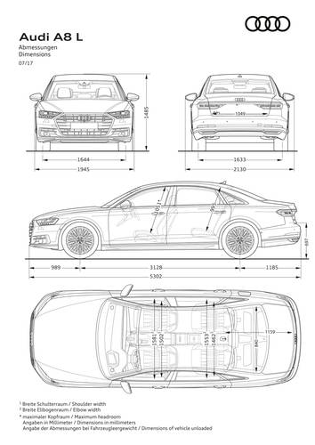 Audi A8 Long D5 4N 2018 rozměry