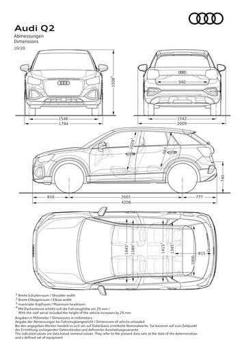 Audi Q2 facelift 2020 Abmessungen