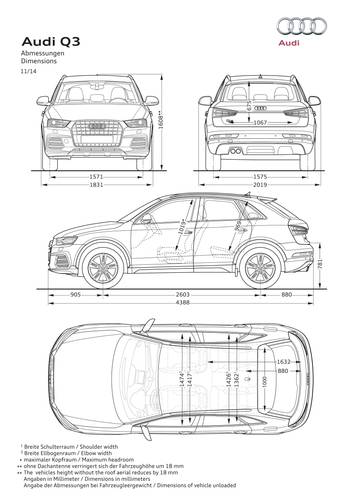 Audi Q3 8U facelift 2016 rozměry