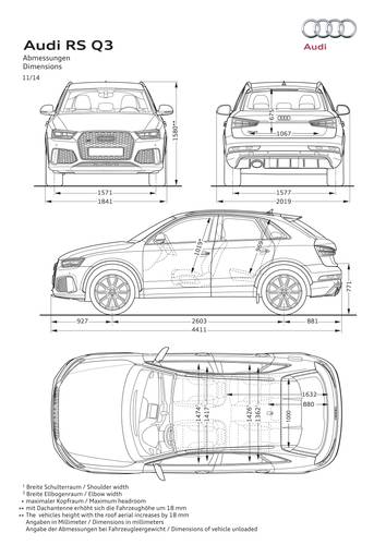 Audi RS Q3 8U facelift 2014 Abmessungen
