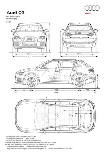 Audi Q3 8U facelift 2016 dimensioni