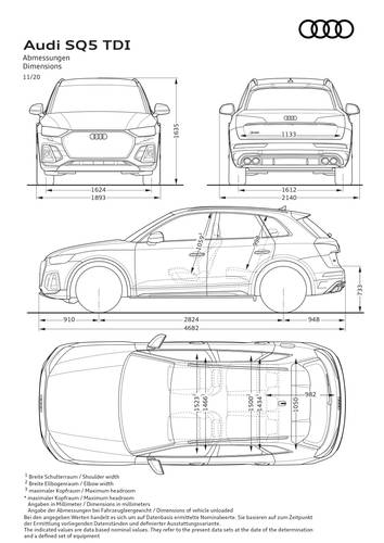 Audi SQ5 TDI FY 80A facelift 2020 dimensioni