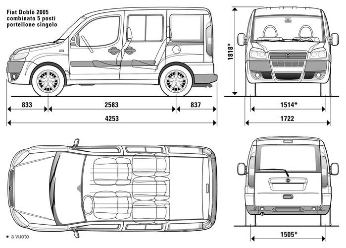 Fiat Doblo 223 facelift 2005 dimensions