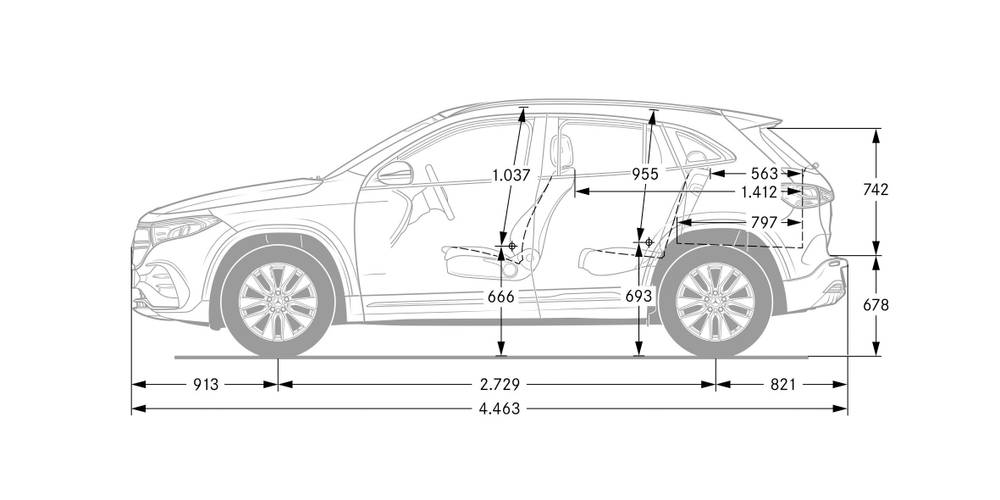 Technische Daten und Abmessungen Mercedes-Benz EQA H243 2021