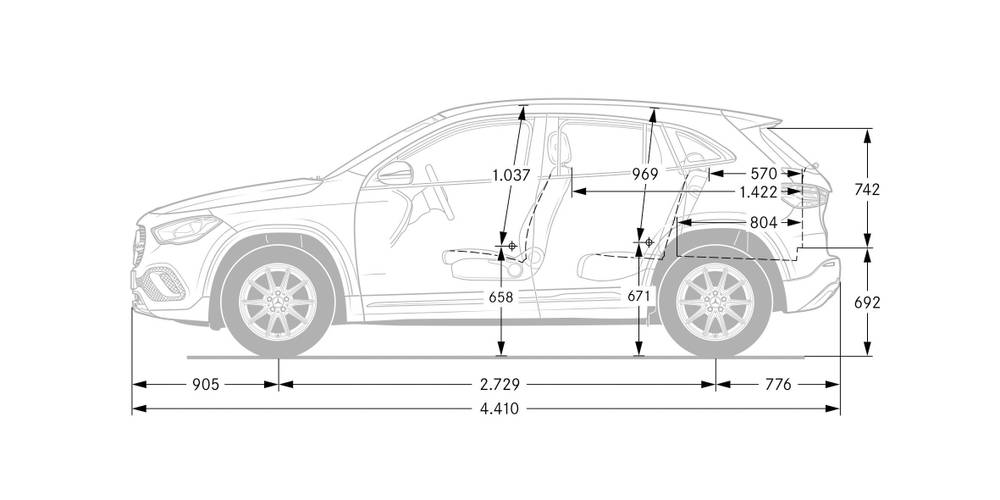 Technische gegevens, parameters en afmetingen Mercedes-Benz GLA H247 2020