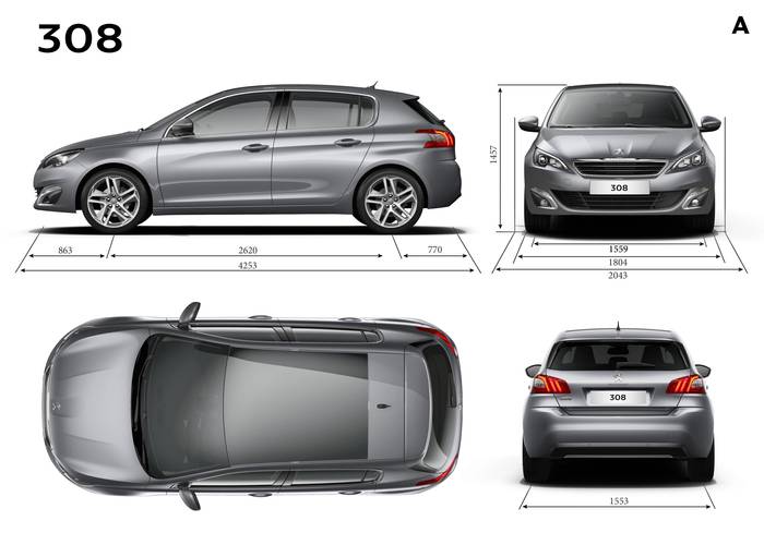 Datos técnicos y dimensiones Peugeot 308 T9 2013