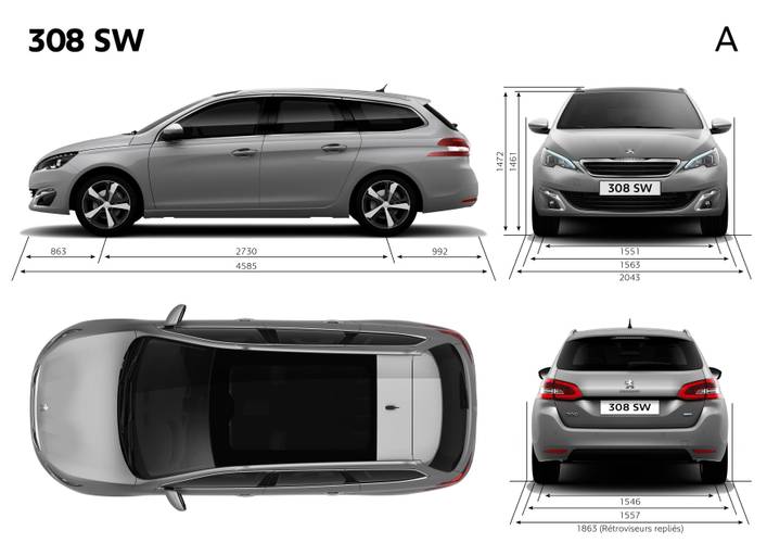 Technical data, specifications and dimensions Peugeot 308 T9 SW 2014