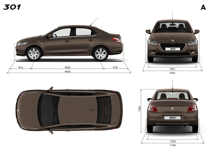 Technische gegevens, parameters en afmetingen Peugeot 301 2013