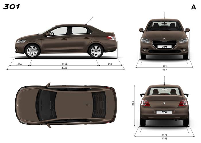 Especificações técnicas e dimensões Peugeot 301 2013