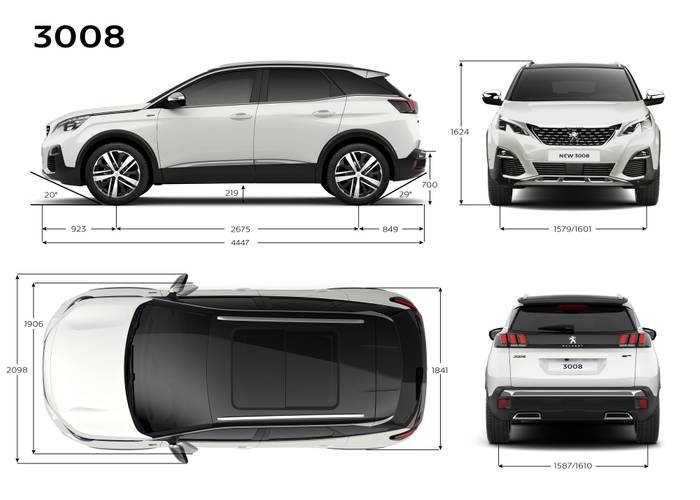 Technische gegevens, parameters en afmetingen Peugeot 3008 P84 2016