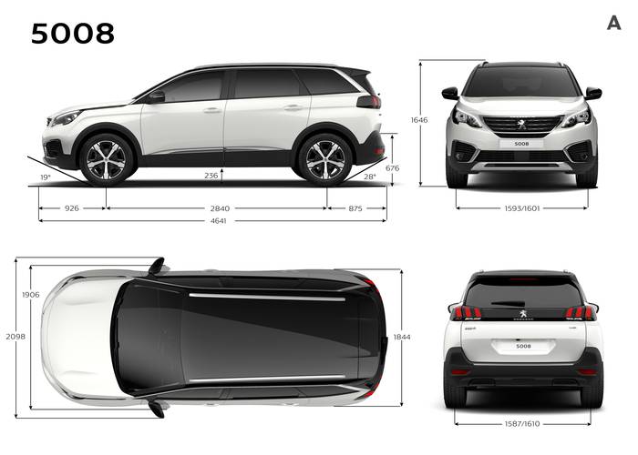 Peugeot 5008 T87 facelift 2020 dimensions