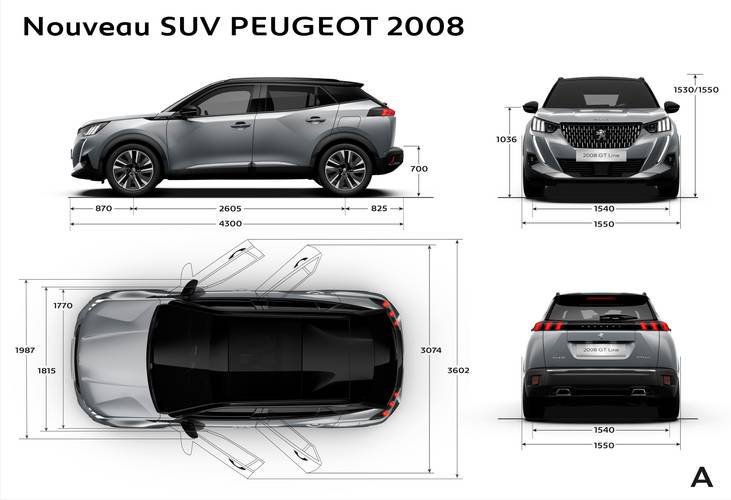 Peugeot 2008 P24 2019 dimensioni