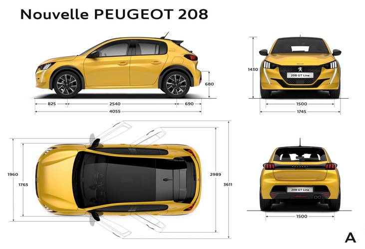 Peugeot 208 UB UJ UP UW 2020 dimensions