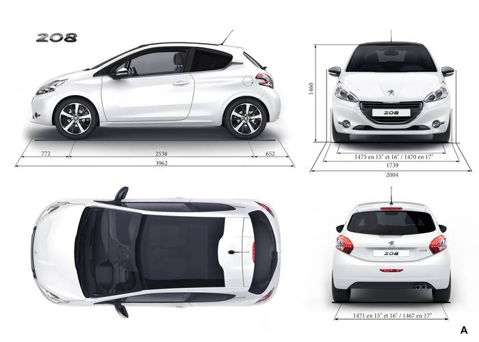 Datos técnicos y dimensiones Peugeot 208 A9 2013