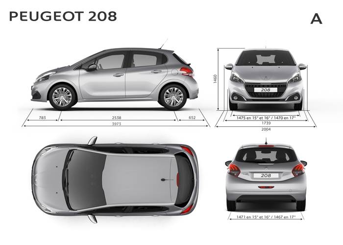 Technical data, specifications and dimensions Peugeot 208 A9 facelift 2017