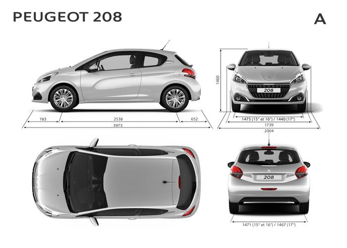 Dati tecnici e dimensioni Peugeot 208 A9 facelift 2015
