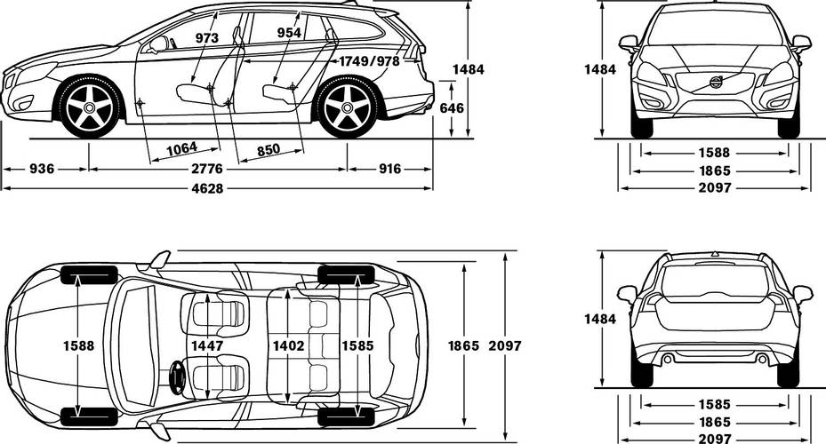 Technická data, parametry a rozměry  Volvo V60 2010