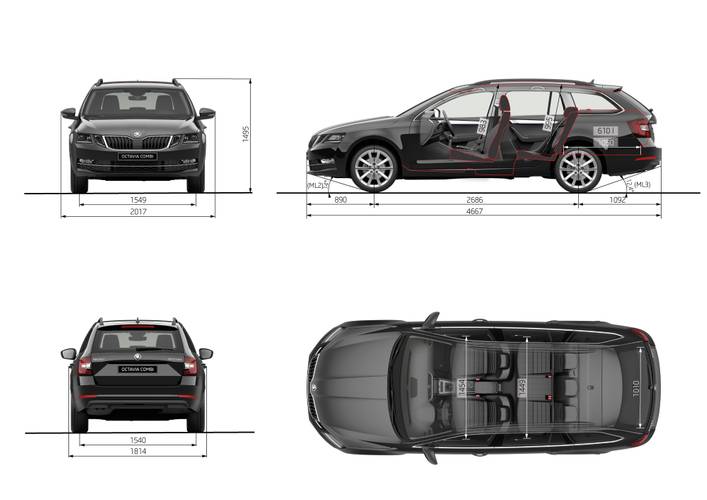 Škoda Octavia E5 facelift 2017 Abmessungen